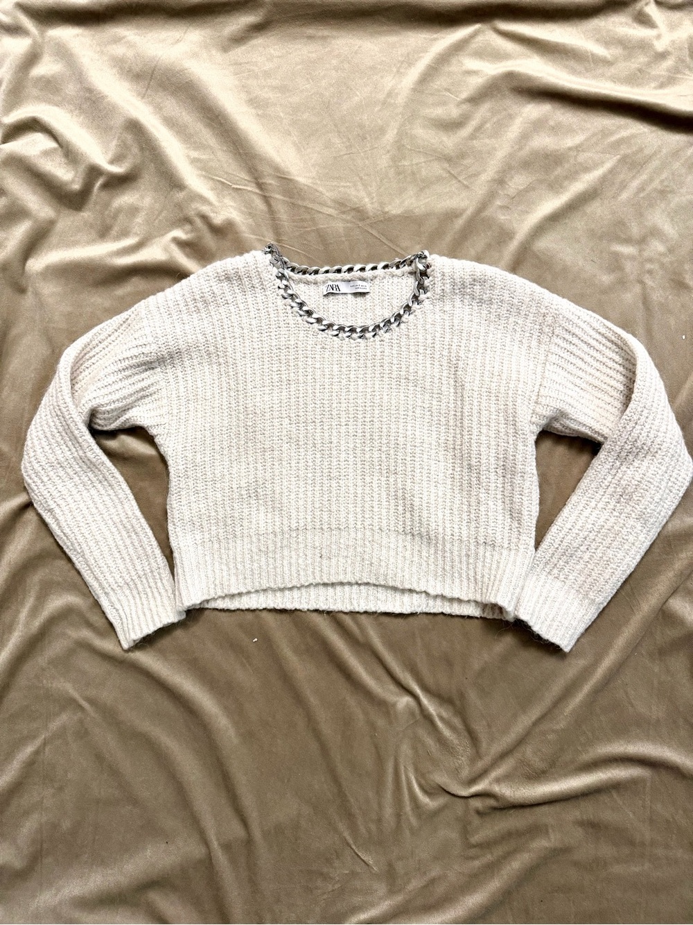 Zara Alpaca Wool Blend Silver Chain Crop Sweater Small